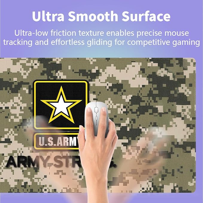 Large Gaming Mouse Pad (31.5" x 15.8") - US Army American Military Strong Patriotic Camo Design, Extra XXL Office Accessories, Premium Stitched Anti-Slip Office Desk Mat