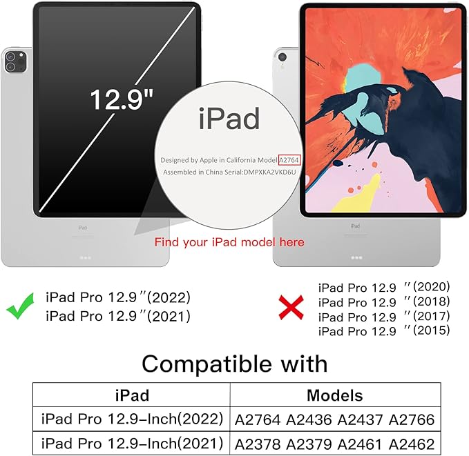 JETech Case for iPad Pro 12.9-Inch (6th/5th Generation, 2022/2021 Model), Slim Stand Hard Back Shell Smart Cover with Auto Wake/Sleep (Navy)