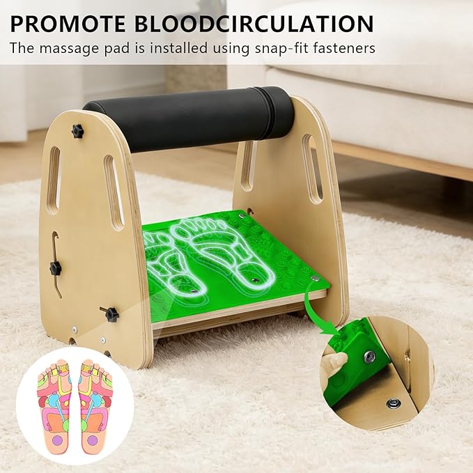 Double Layer Wooden Foot Stool for Under Desk, Foam Roller Top + Cushioned Bottom with Replaceable Massage Pad, Ergonomic Design, Suitable for Office, Home, Gaming, All Seasons Use (Green)