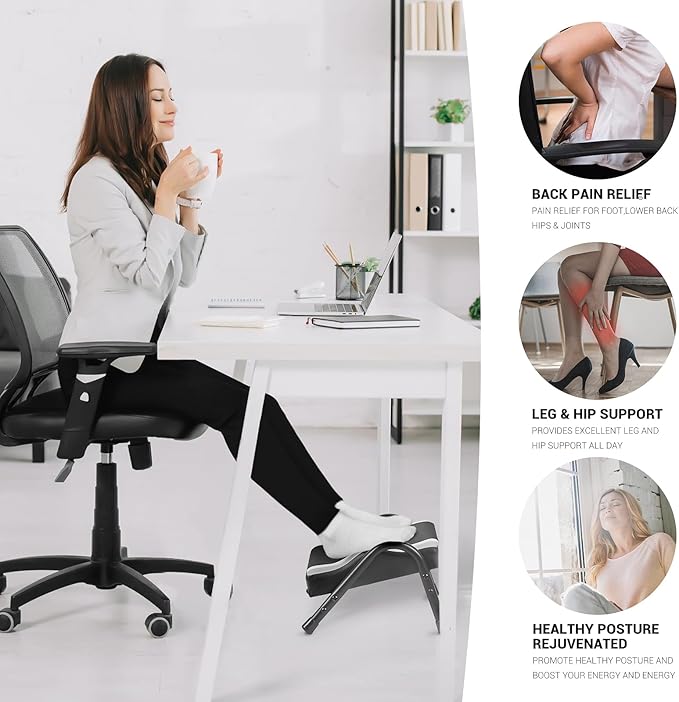 FUSLITE Foot Rest for Under Desk at Work, Ergonomic Foot Rest for Office Use, Adjustable Heights, Relieving Pain in Lower Back, Hip, Knee (Black)