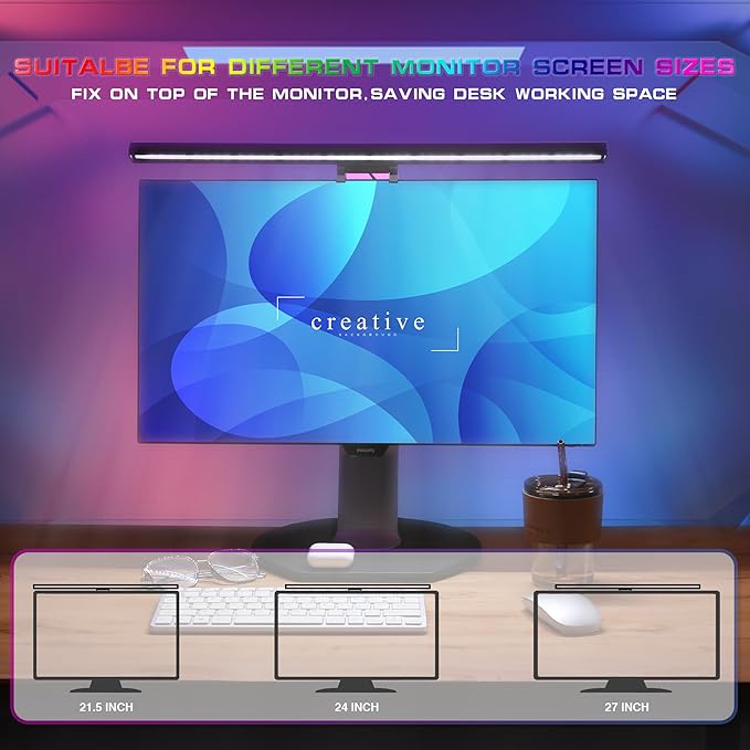 Monitor Light Bar with RGB Backlight,3 Color Temperatures & Stepless Dimming,Music Sync LED Screenbar with Touch Control Button for Over Computer ScreenOffice
