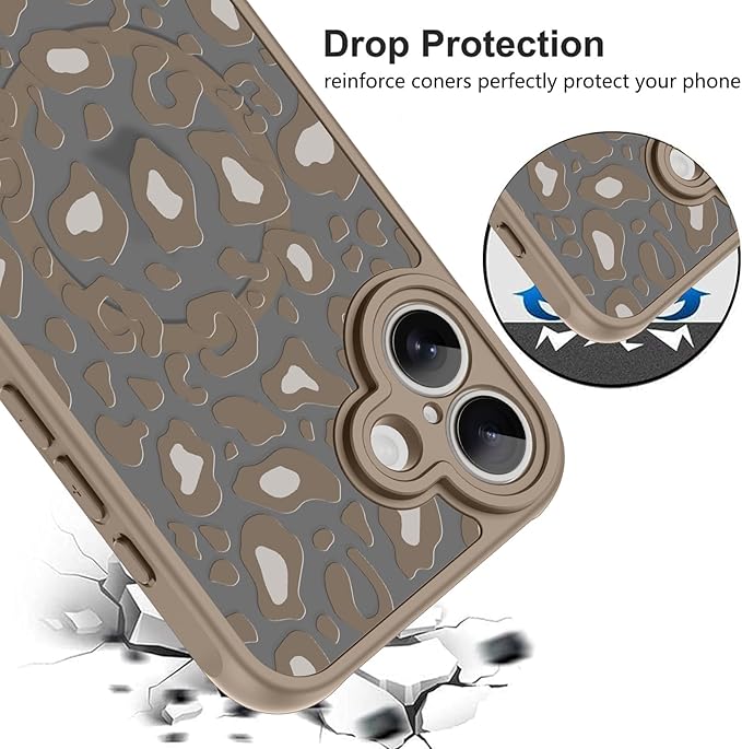 KANGHAR Case Compatible with iPhone 17 Brown Leopard Printed Pattern Compatible with Magsafe Cute Cheetah Protective Magnetic Case for Girls Women 6.3"