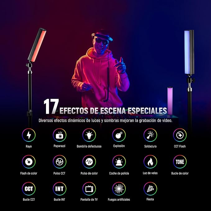 NEEWER RGB Light Wand with APP Control, Magnetic Handheld Photography Video Light Stick,2500K~8500K Dimmable CRI95+ Full Color LED Tube Bar with 2550mAh Battery, 17 Light Scenes for Vlog, TL21C