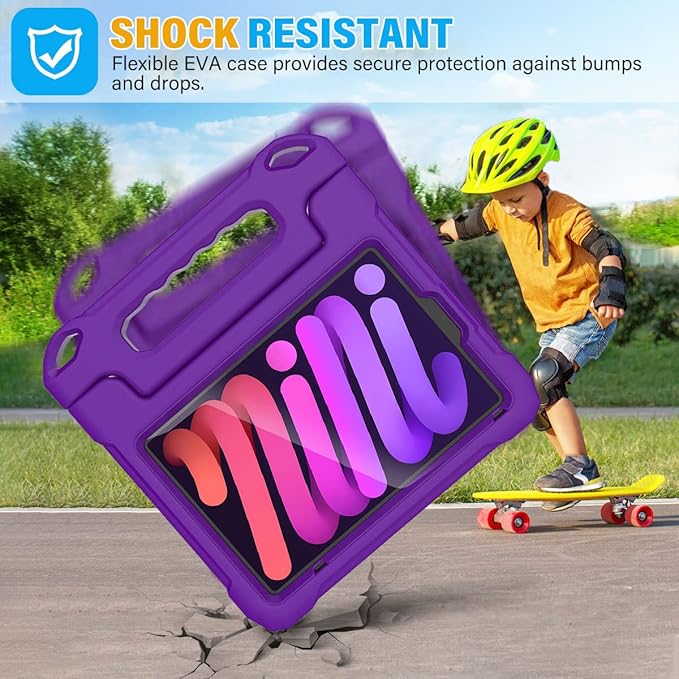SUPLIK Kids Case for iPad mini 7 (A17 Pro) 2024 & Mini 6 2021, iPad mini 6th/7th Generation Case with Screen Protector, Durable Shockproof Handle Stand Cover for 8.3-inch iPad mini 6/7 Gen, Purple