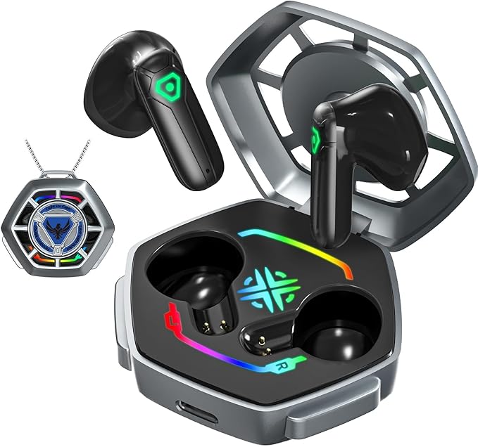 ANCwear TWS Wireless Earbuds Bluetooth 5.3 in Ear Light-Weight Headphones Mini Ear Buds Built-in Microphone with DIY Customizable Charging Case,Ultra-Light 3.5g for Teens,Young Adults (Black Hawk)