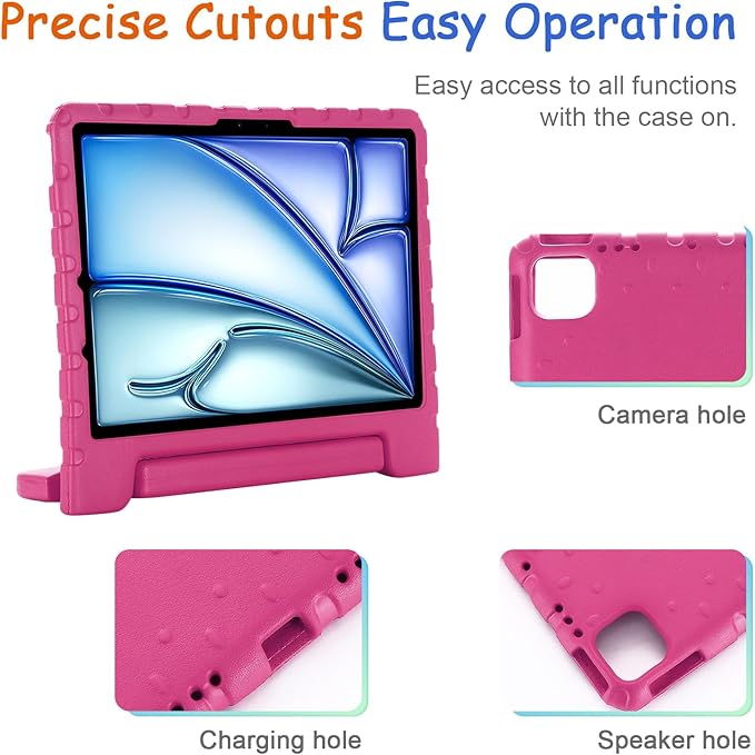 Kids Case for iPad Pro 11" M5/M4 & iPad Air 11" (2026/2025/2024) Shockproof Case with Pencil Holder, Techcircle Light EVA Foam Handle Stand Bumper Protective Child Friendly Drop Proof Cover, Rose
