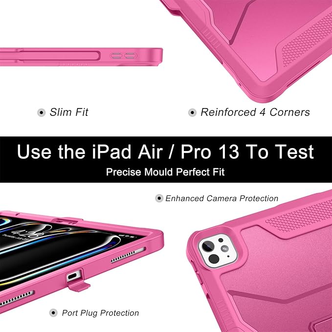 Soke Case for iPad Pro 13 Inch M5/M4 & iPad Air 13 Inch M4/M3/M2(2026/2025/2024), iPad Pro 12.9(2022 2021 2020,6th/5th/4th Gen), Rugged Shockproof Protective Cover - Hot Pink