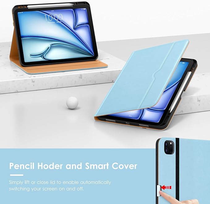 VIKESI Case for iPad Air 13 inch (M4) 2026 / (M3) 2025 / (M2) 2024,Premium Leather Folio,Apple Pencil Holder,Auto Sleep/Wake,Stand Cover - Ice Blue