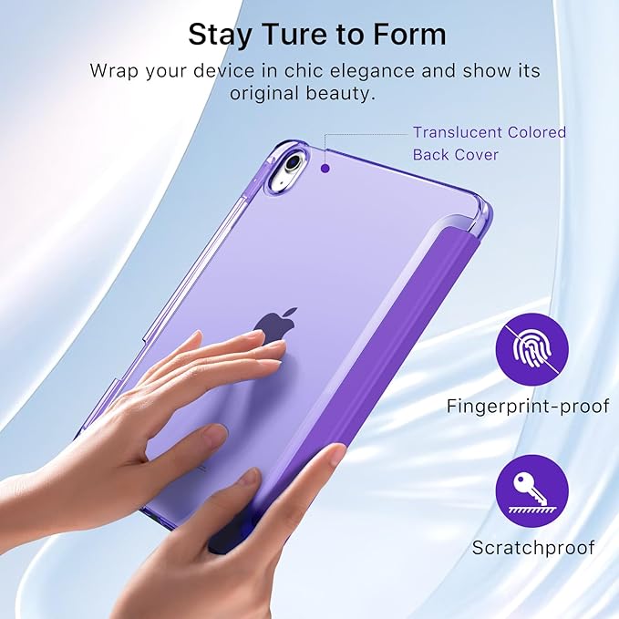 MoKo for iPad Air 11 inch Case (M4/M3/M2) 2026/2025/2024, iPad Air 5th/4th Gen 10.9 inch Case 2022/2020 with Pencil Holder, Slim Light Trifold Cover with Hard PC Translucent Back Shell, Deep Purple