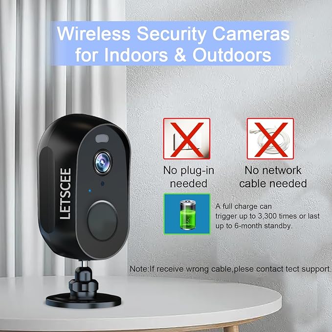 LETSCEE Security Cameras Wireless Outdoor or Indoor,Alexa Cameras for Home Security Outside with Night Vision,2-Way Audio,Motion Detection,SD/Cloud Storage,Motion Zone,IP65 Weatherproof