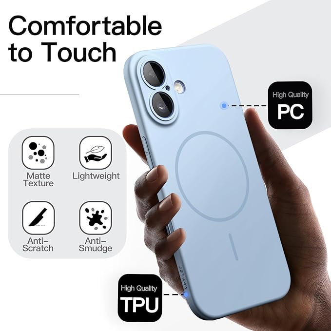 JETech Magnetic Slim Case for iPhone 17 6.3-Inch, Compatible with MagSafe, Ultra-Thin Lightweight Minimalist Phone Cover with Matte Finish and Full Camera Lens Protection (Mist Blue)