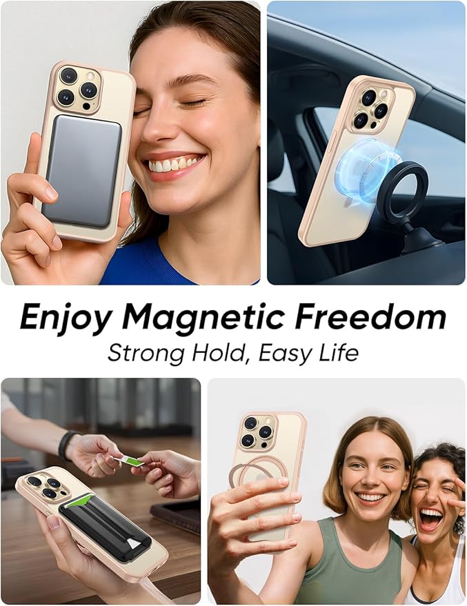 MAGIC JOHN 360° Rotatable Magnetic Invisible Stand for iPhone 14 Pro Max Case [Anti-Slip Grip] [Compatible with MagSafe] 16FT Shockproof for iPhone 14 Pro Max Case with Kickstand, Rose Gold