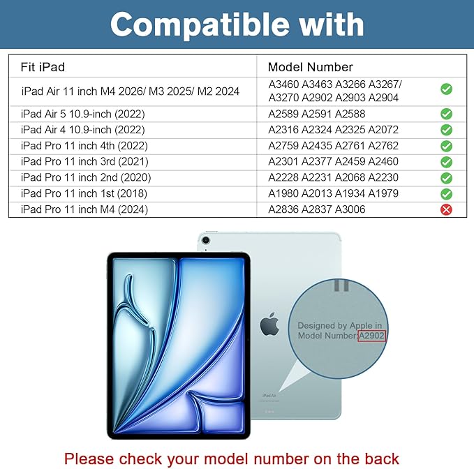 ProCase for iPad Air 11-inch M4 2026/ M3 2025/ M2 2024/ Air 5th / 4th Gen 10.9"/ iPad Pro 11" 4th/3rd/2nd/1st Gen, Heavy Duty Shockproof Cover with Hand Strap 360 Degree Rotatable Kickstand -Blue