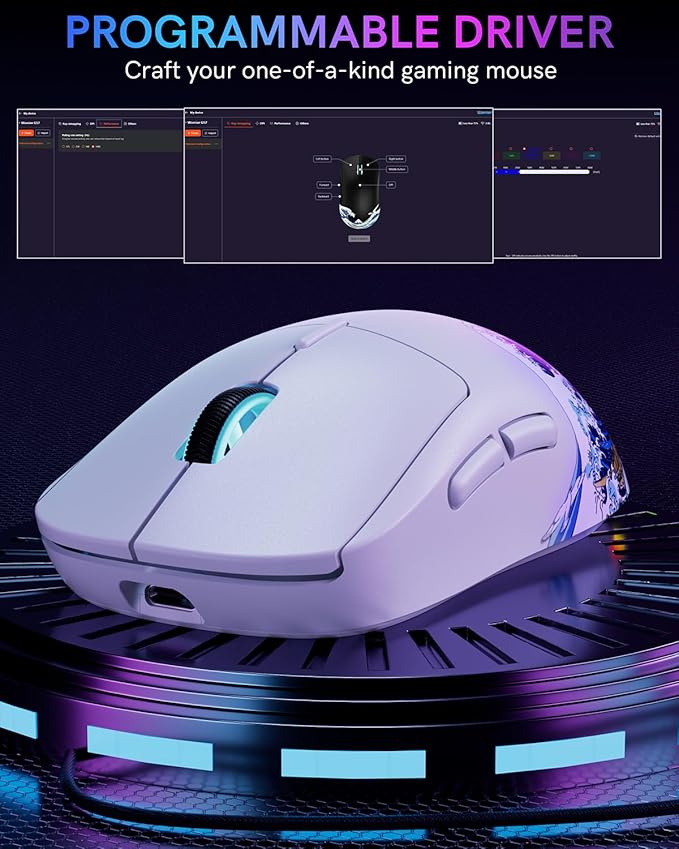 G57 Wireless Gaming Mouse, 8000 DPI, 80g, 2.4G/Bluetooth/USB-C Rechargeable Wireless Mouse with 5 Programmable Buttons for PC/Mac, White