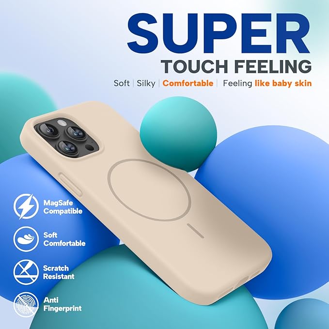 Miracase Magnetic for iPhone 13 Pro Max Case, [Soft Anti-Scratch Microfiber Lining], Compatible with MagSafe, Liquid Silicone Shockproof Drop Protection Phone Case for 13 Pro Max, Sand