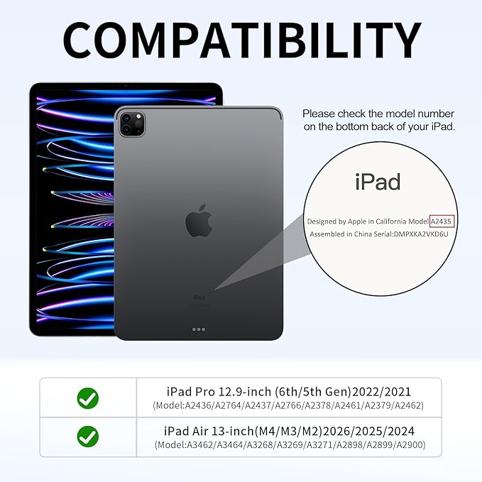 Case for iPad Pro 12.9-inch 2022/2021(6th/5th Gen),iPad Air 13 Inch(M4/M3/M2,2026/2025/2024)with Pencil Holder,2nd Gen Pencil Charging,Auto Sleep/Wake,Flexible TPU Protective Cover(Light Blue)