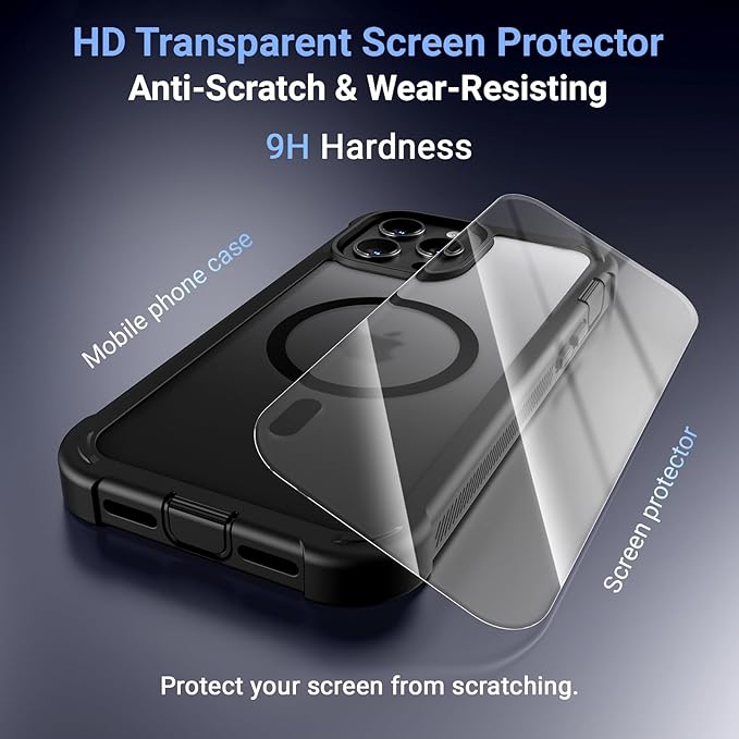 Magnetic for iPhone 13 Pro Max Case,[Screen Protector] [Compatible with MagSafe][Military Grade Drop Protection][Heavy Duty Protection][Shockproof] 2-Layer Durable Bumper Phone Case 6.7"-Black