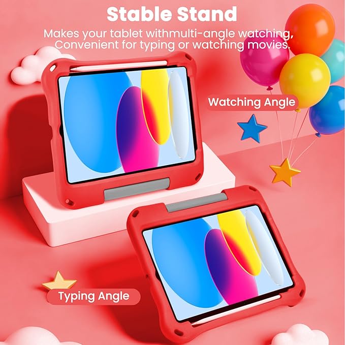 Kids Case for New iPad 11th Gen (A16) 11-inch 2025 & 10th Generation 10.9" 2022 & Air 11" 2025/2024 & Air 5th/4th Gen & Pro 11,Durable Shockproof Cover with Pencil Holder Handle Stand.Red