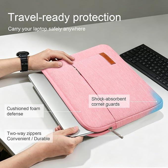 Lacdo Laptop Sleeve for Women, 14 Inch Laptop Sleeve Case for HP Lenovo Dell ASUS Acer Chromebook 14 / HP Stream 14 / Dell Inspiron 14 / Lenovo IdeaPad 14 / Acer Spin 3 / ZenBook 14 Computer Bag,Peach