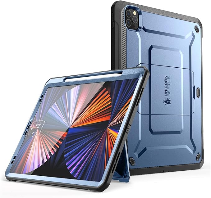 SUPCASE for iPad Pro 12.9 Inch 4th generation 2020 Case with Built-in Screen Protector & Stand(Unicorn Beetle Pro), [Military-Grade Protection] [Apple Pencil Holder] Full-Body Rugged Cover, Blue