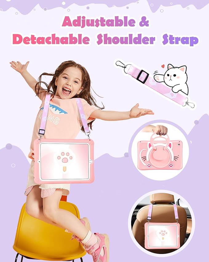 Wazzasoft for iPad Air 3rd Generation Case, Pro 10.5” Case Girls Cute Cat Kawaii Cover Girly 3D Cartoon with Rotating Handle Stand & Strap Soft Silicone Funda for Apple iPad Air 3, Pro 10.5 Cases