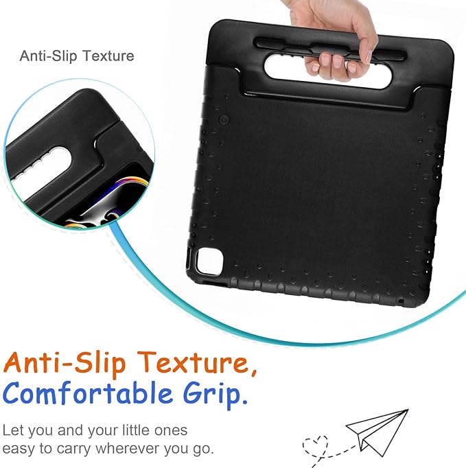 Kids Case for iPad Pro 13" 2025 (M5) 2024 (M4) & iPad Air 13" M4 M3 M2 Shockproof Case with Pencil Holder, Techcircle Handle Stand Light EVA Foam Bumper Protective Rugged Child Proof Cover, Black