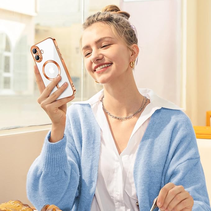 Hython Magnetic Clear for iPhone 16 Plus Case with Camera Lens Protector [Compatible with MagSafe] Luxury Plating Edge Slim Soft TPU Cover Protective Phone Case for iPhone 16 Plus 6.7", Orange