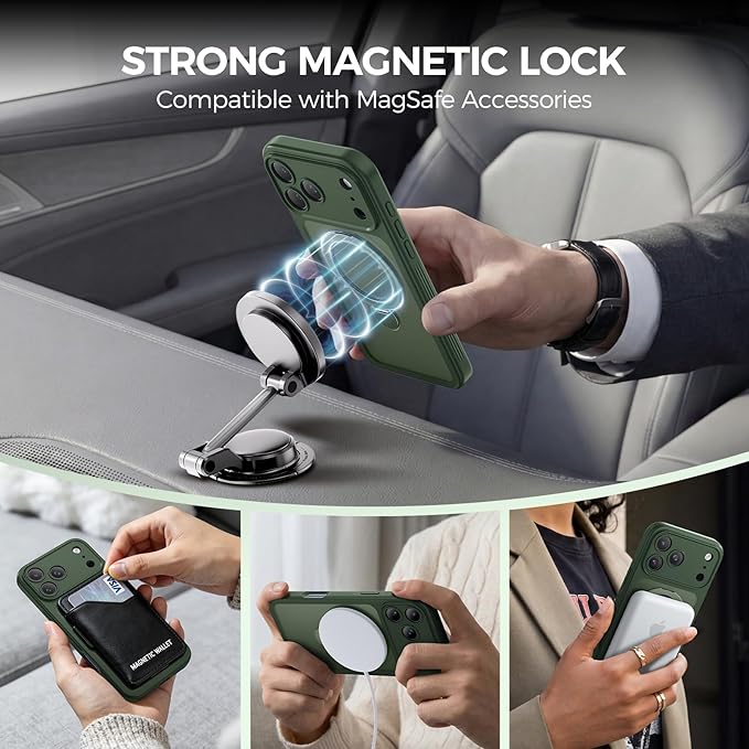 for iPhone 17 Pro Max Case [ 360° Spin Magnetic Stand] [Full Camera Protection] Compatible with Magsafe, 15FT Military-Grade Protection, Translucent Anti-Slip Phone Case 6.9'', Deep Green