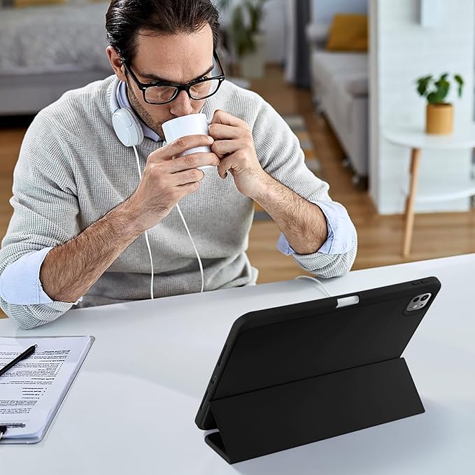Kidopire New Compatible with iPad Pro 11 Inch Case (M4 2024/M5 2025) with Pencil Holder, Smart Cover with Protective Trifold Stand & Soft TPU Back, Auto Wake/Sleep, Support Pencil Pro, Black