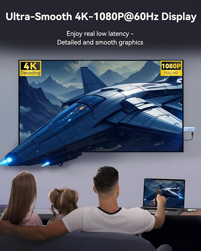 Wireless HDMI Transmitter and Receiver 4K Decode 1080P Output Ultra Low Latency, Plug&Play 2.4G/5G Portable Extender,165FT HD Display Adapter for TV Box/PC/Laptop/Projector/DV/Camera light colour