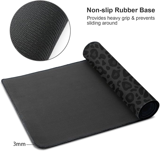 Black Leopard Print Large Extended Mouse Pads XL Mousepad with Stitched Edges Non-Slip Rubber Base Computer Keyboard Pad Desk Mat for Home Office Desk Decor, 29.5" X 15.8"