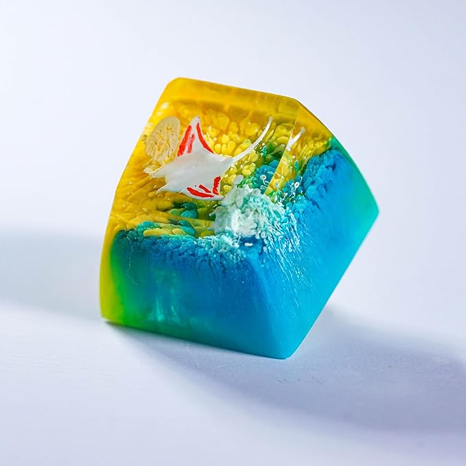 Manta Ray Artisan Keycap Yellow Blue Ocean R1 SA Profile Custom Sea Creatures Keycaps 1U ESC Handmade Gaming Resin Key Cap Cherry MX Switch Compatible Mechanical Keyboard Manta Ray Lover Gift