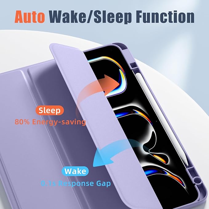 New Compatible with iPad Pro 13 inch Case M5 2025/M4 2024 with Built-in Pencil Holder, Kidopire for iPad Pro 13 Case with Hard Clear Back Shell, Support Pencil Pro, Auto Wake/Sleep, Lavender
