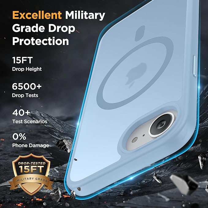 Miracase for iPhone 16e case & iPhone 17e Case for MagSafe [with 2×9H+ Screen Protectors] TOP Military-Grade Protection Shockproof with Velvet Touch for iPhone 16e/17e Phone Case 6.1", Light Blue