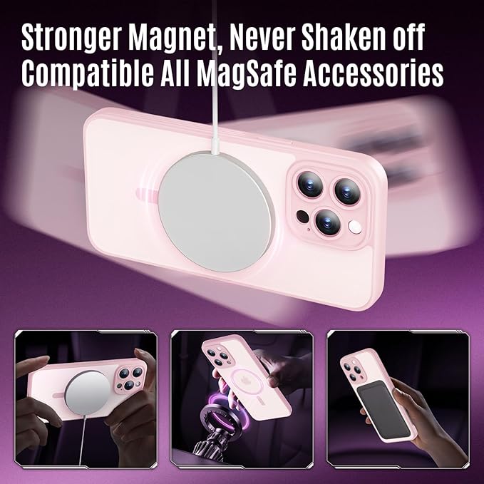 Symcele Designed for iPhone 15 Pro Case, Compatible with MagSafe, with Privacy Screen Protectors X2, [Camera Protection] [15FT Military Drop Protection] Shockpoof Phone Case, 6.1'', Pink