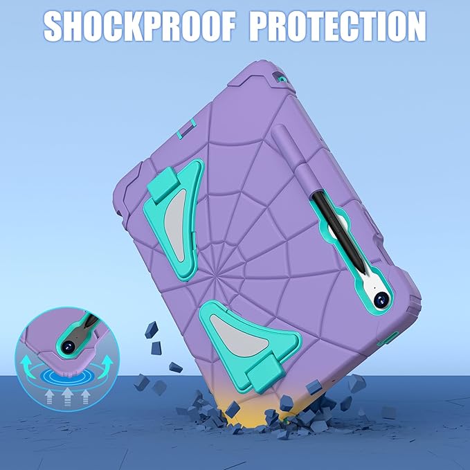 AKABEILA Compatible with Samsung Galaxy Tab S7/S8/S9/S9 FE 11 inch(2023) Tablet Case，Lightweight Shockproof Rugged Protective Cover with Kickstand for Kids Children Boys Babies Purple Mint Green