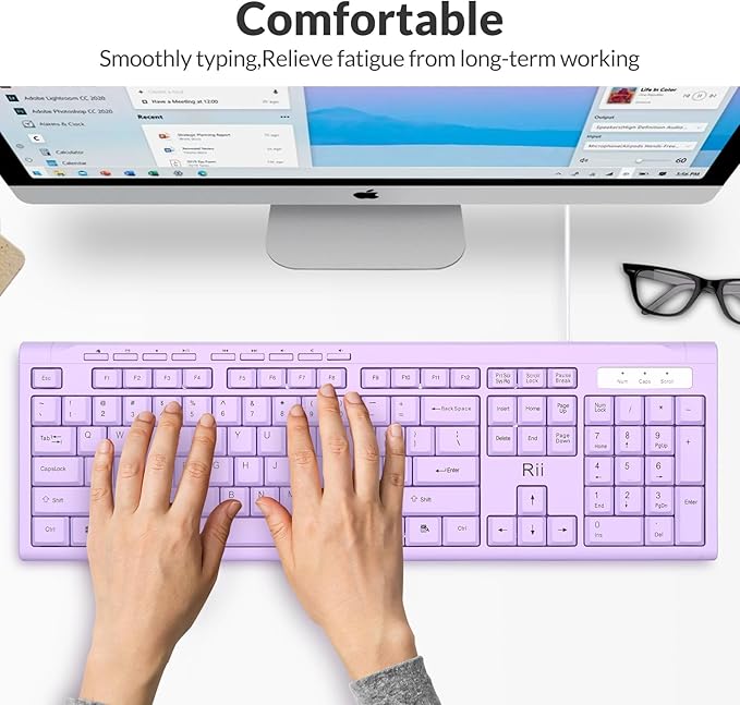 Rii RK907 Ultra-Slim Compact USB Wired Keyboard for Mac and PC,Windows 10/8 / 7 / Vista/XP(Purple)
