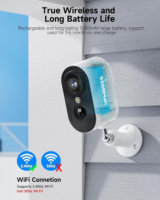 LIWAN Security Cameras Wireless Outdoor Indoor, 2.4GHZ WiFi Security Camera for Home Security, 2K HD Color Night Vision Battery Powered, Motion Detection, 2-Way Talk, 4-Pack