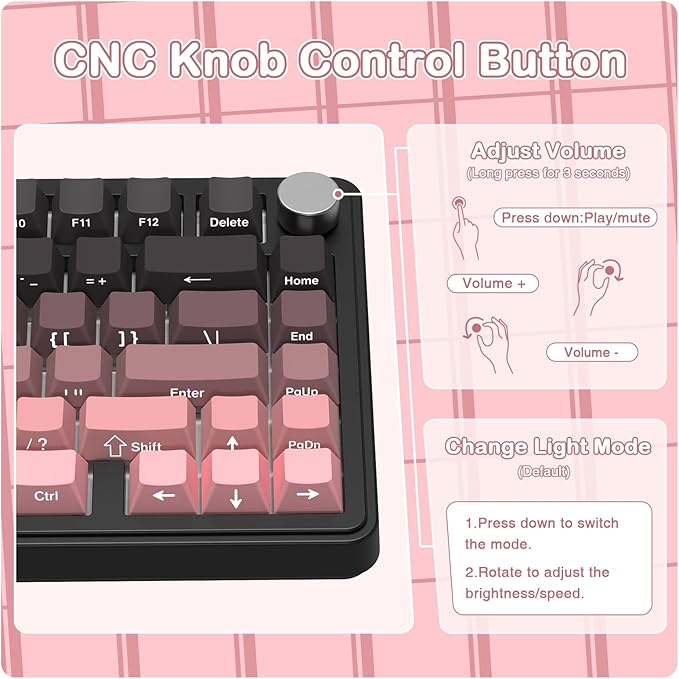 ATTACK SHARK X85 Wireless Mechanical Gaming Keyboard with Knob,Hot Swap,BT/2.4GHz/USB-C,Side Print PBT Keycaps,Gasket,RGB,Coiled Cable,Linear White Jade Switch for Win/PC/MAC