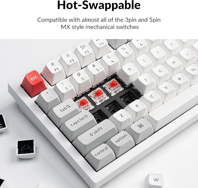 Keychron Q6 Pro Full Aluminum RGB Wireless/Wired Custom Mechanical Keyboard, Full-Size QMK/VIA Programmable Knob KSA Double-Shot PBT Keycaps Hot-Swappable Red Switch, Mac Windows Linux-White