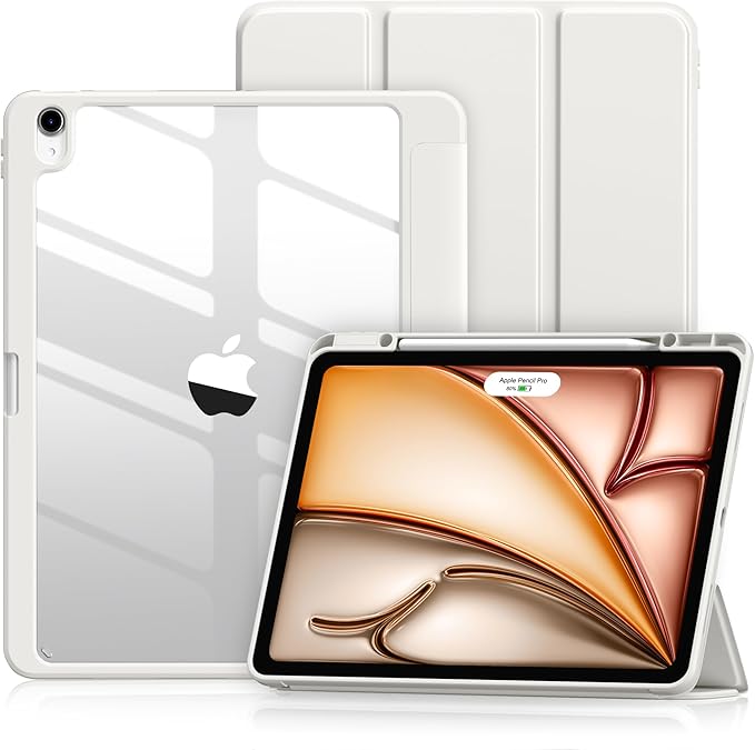 Wenlaty for iPad Air 13 Inch Case M4/M3/M2 (2026/2025/2024) with Pencil Holder, Slim Trifold Stand Protective Cover for iPad Air 13 Case with Clear Transparent Back, Auto Wake/Sleep -Gray