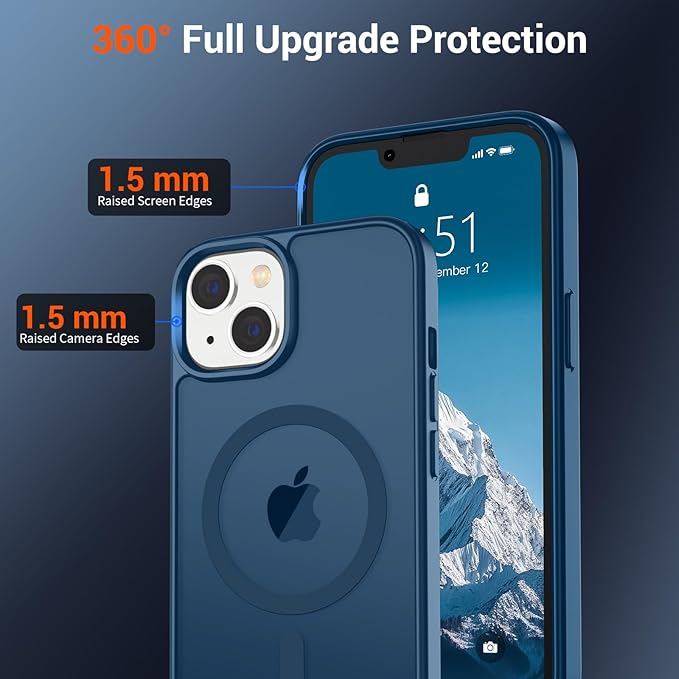 SUPFINE Magnetic for iPhone 14 Case & iPhone 13 Case (Compatible with MagSafe) (Military Grade Drop Protection) Translucent Matte Shockproof Phone Cover,Deep Blue