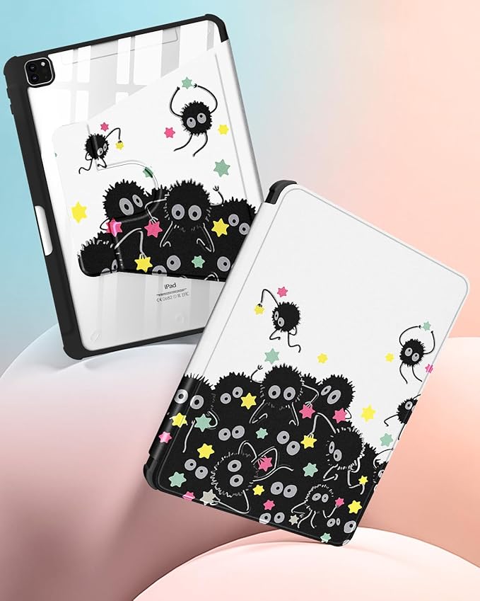 Uppuppy for iPad Pro 12.9 Case Folio Cover with Pencil Holder Women Girls Cute Girly Teens Kawaii Stars Pretty Cartoon Aesthetic Rotating Stand for iPad Pro 12.9 Inch Cases 2022/2021/2020/2018