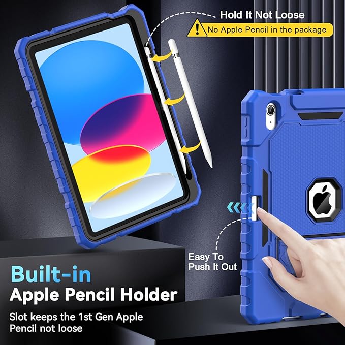 Grifobes for iPad A16 Case 11th Generation 11 inch 2025 / iPad 10th Generation Case 10.9 inch 2022, Heavy Duty Military Grade Shockproof Cover with Pencil Holder for i Pad 11/10 Gen (Deep Blue)