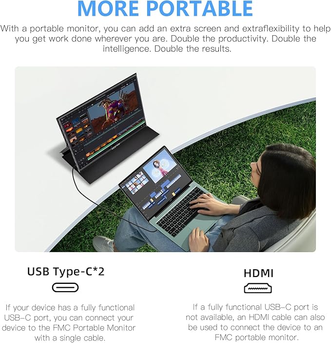 FMC Wireless Portable Monitor for Laptop, 100% sRGB FHD 1080P Kickstand Portable Laptop Monitor Second Screen for Home & Office, AirPlay & Miracast Casting