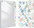 Case for iPad 9th / 8th / 7th Generation (2021/2020/2019) 10.2 inch, Case with Pencil Holder, Stand Clear Back Cover Cute Cool Design for Women Girls, Auto Sleep/Wake, Blue Pink Flower