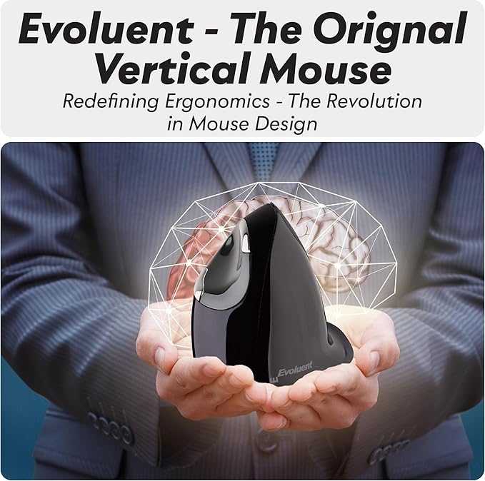 Evoluent – Inventor of The Vertical Mouse – VMDLW Ergonomic Vertical Mouse Right Hand Large USB Wireless, Sculpted for Comfort, Reduces Wrist Strain, 4 Speeds, 6 Customizable Buttons in Windows