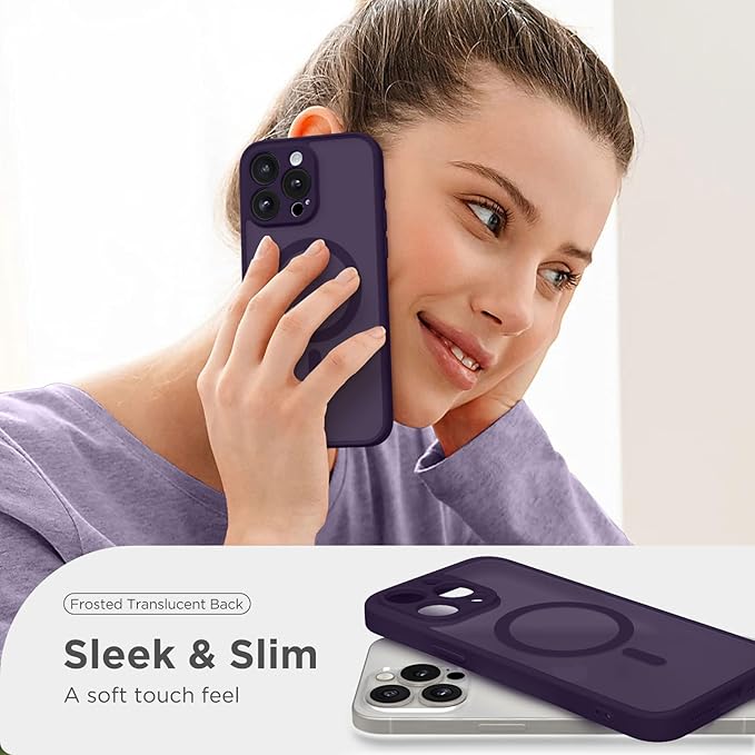 CAPRARO Magnetic for iPhone 14 Pro Case, [Compatible with MagSafe] [Full Camera Protection] Shockproof Protective Slim Translucent Matte Phone Case for iPhone 14 Pro 6.1'', Deep Purple