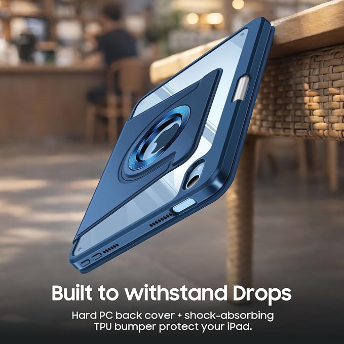 Fintie 360 Degree Rotating Case for iPad mini 7 (A17 Pro, 7th Generation) 2024 / iPad mini 6 (6th Gen) 8.3 Inch - Swiveling Protective Stand Clear Back Cover with Pencil Holder (Navy Blue)