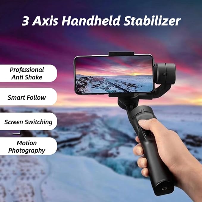 S5 Gimbal Stabilizer for Smartphone, 3 Axis Handheld, Upgraded Anti Shake System, Face Tracking, Foldable